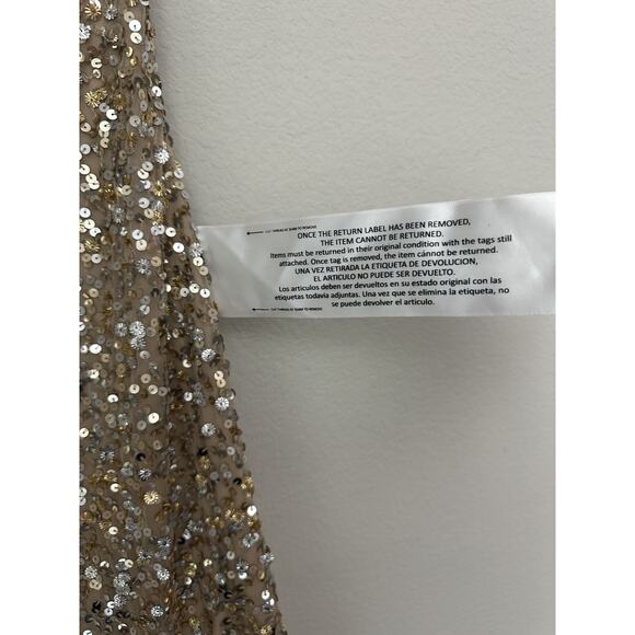 Mac Duggal Gold Sequin Embellished Spaghetti Straps Evening Gown Size 2 - Picture 6 of 11